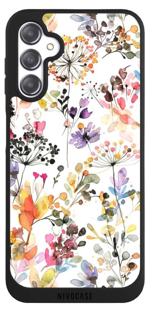 NIVOCASE Handyhülle für Samsung Galaxy A14 5G Hülle NIVOpure Case Schwarz Blume Muster Pastell