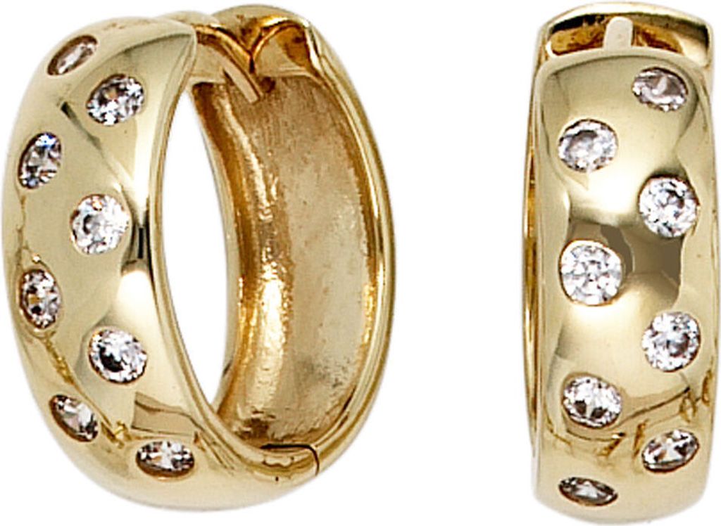 14,8mm Creolen Ohrringe Klappcreole mit 16 Zirkonia 333 Gold Gelbgold