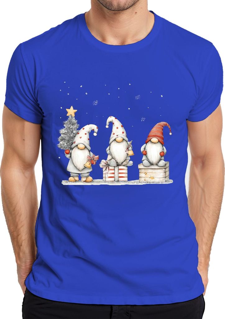 Weihnachtswichtel Gnome Geschenk Baum Glocke Schnee niedlich Herren T-Shirt, Blau, L