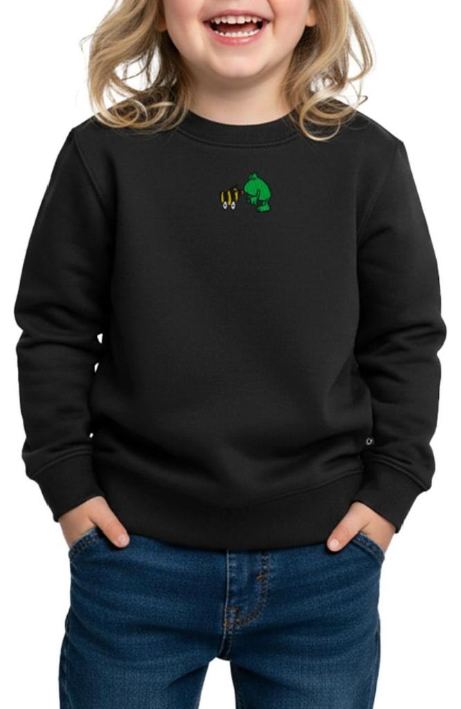 Spreadshirt Janosch Frosch & Tigerente Kuss Stick Kinder Premium Pullover, 122/128 (6 Jahre), Schwarz