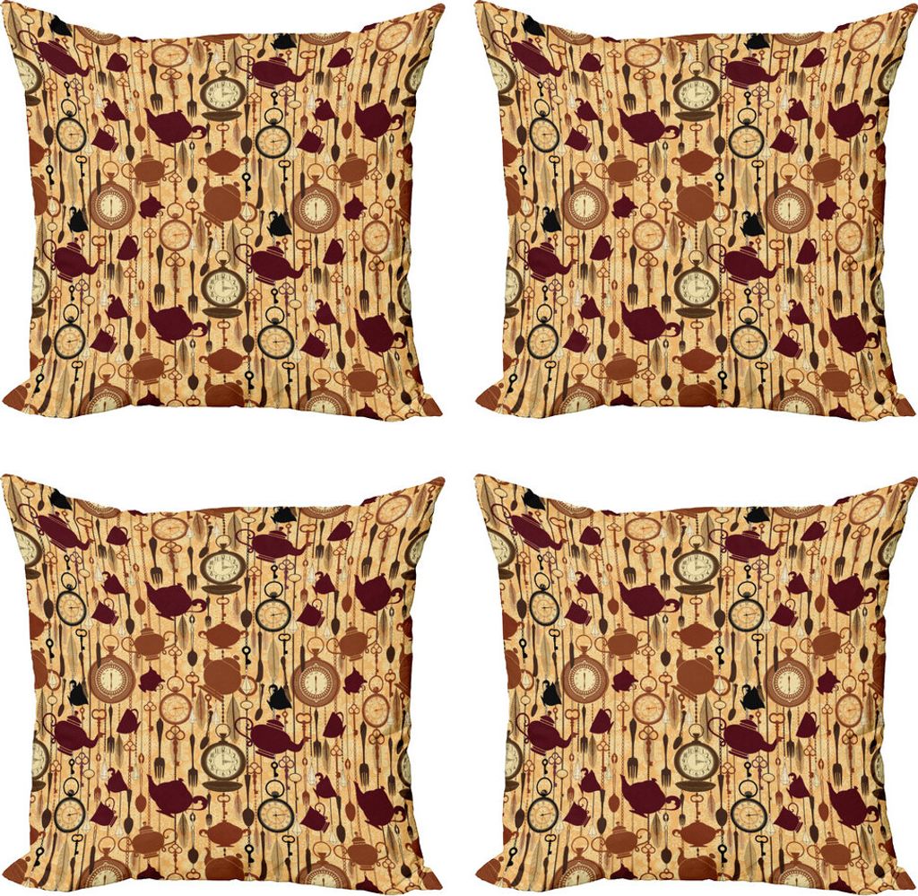 ABAKUHAUS Tee-Party Kissenbezug Set (4 Stück), Frühstück Brunch Zeit, Moderner Doppelseitiger Digitaldruck, 40 cm x 40 cm, Brown Redwood