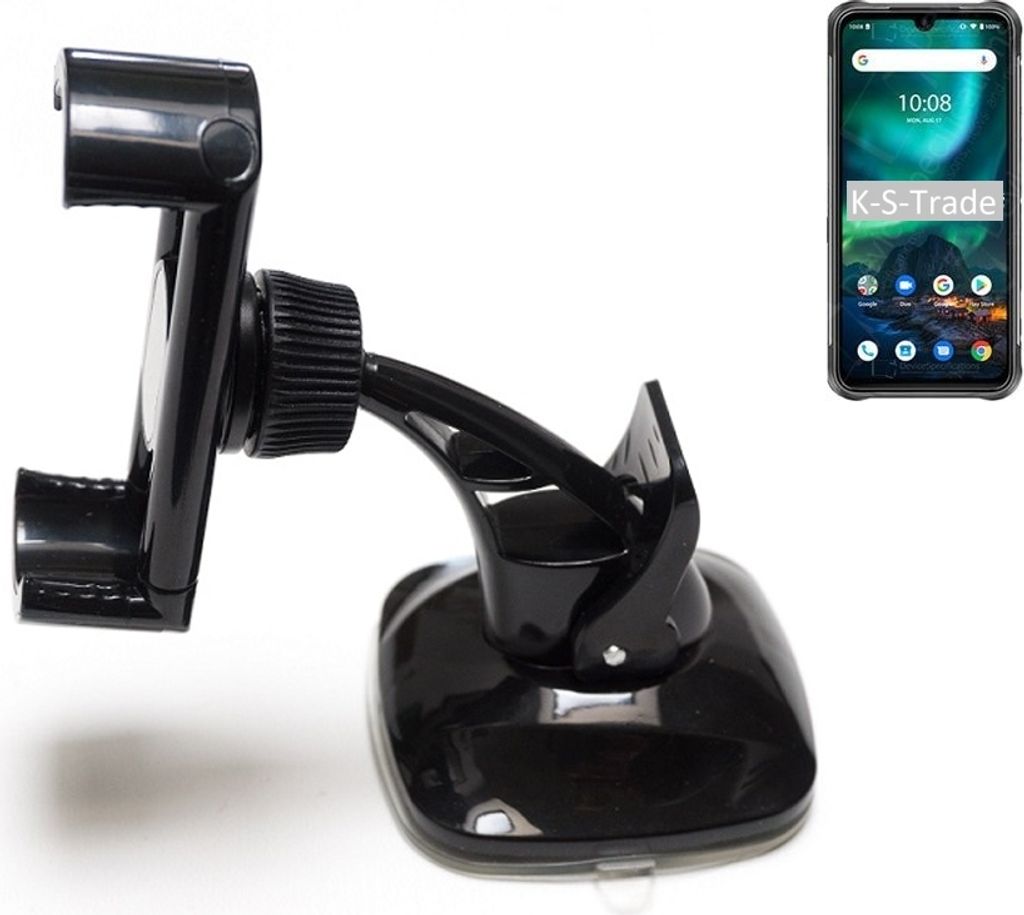 K-S-Trade kompakte Handy-Halterung Windschutzscheibe kompatibel mit UMIDIGI Bison Armaturenbrett schwarz Autohalterung KFZ Halter Scheiben-Halterung