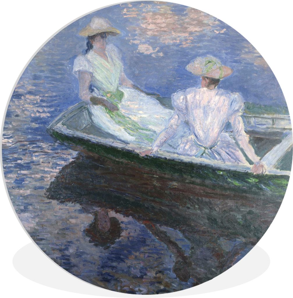 MuchoWow Rundes Wandbild - Runde Bilder Mädchen in einem Boot - Claude Monet Ø 60 cm Kreis Wanddekoration Kunststoff - Wandkreis - Wandschmuck ...