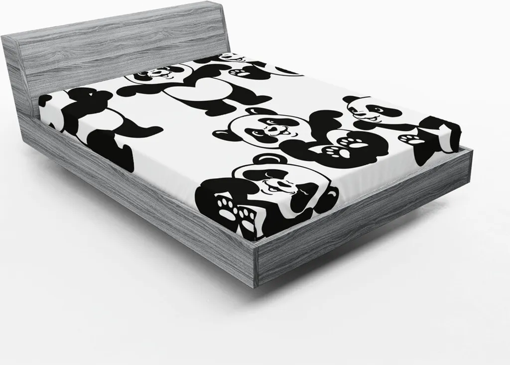 Drap-housse ABAKUHAUS 180x200 cm, motif Pandas Bébés Gris Foncé et Blanc