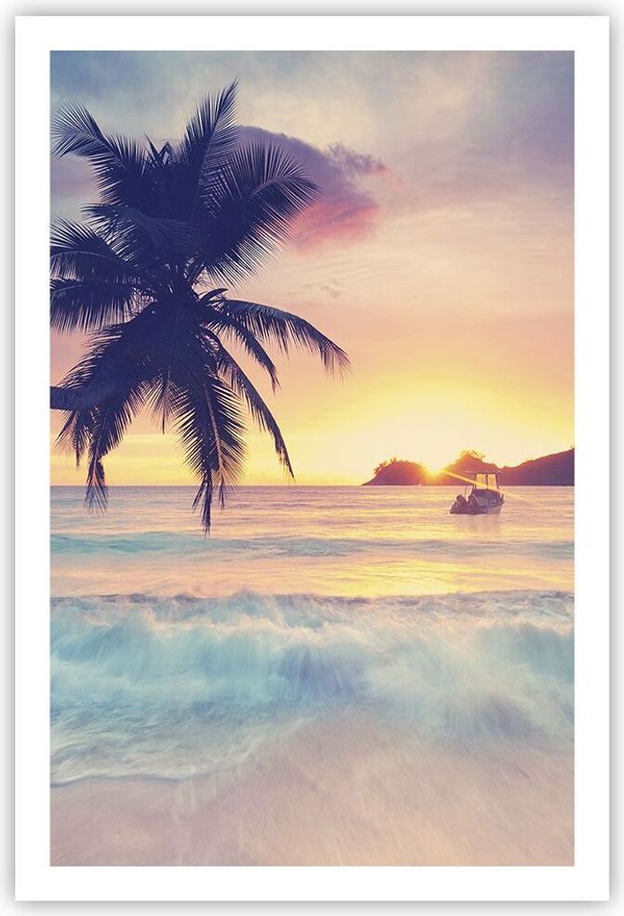 Poster - Poster ohne Rahmen - Meer Strand Palme - 61x91,5 cm - Wand Bild - Wanddeko - Wandbilder - Kunstposter - Wandposter - Bilder - Kunstdruck -...