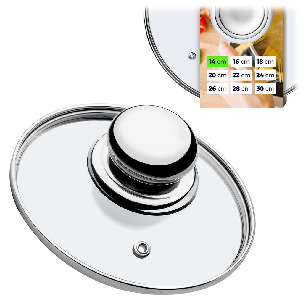 KADAX Glasdeckel mit Griff aus Metall "Finsta ", hitzebeständiger Deckel für Topf, 14 cm