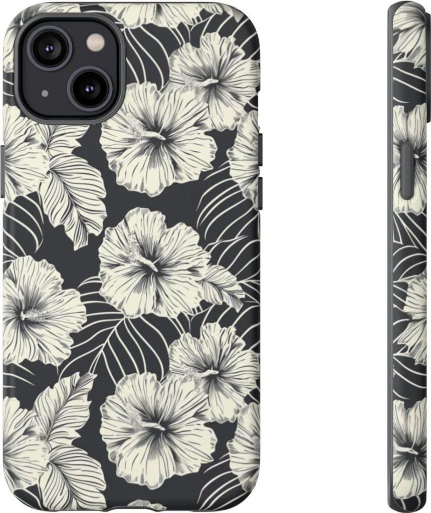 Monochromes Blumenmuster – Hülle Kompatibel mit iPhone 14 Plus