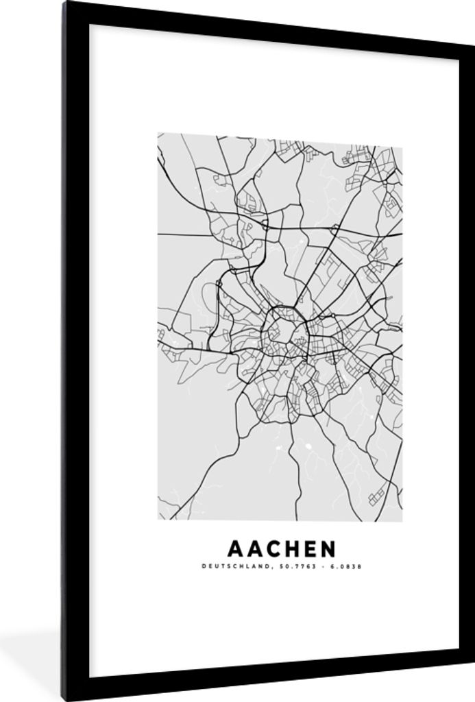 MuchoWow Gerahmtes Poster Aachen - Stadtplan - Deutschland - Karte 60x90 cm - Poster mit Schwarzem Bilderrahmen Wandposter Rahmen Foto Bilder - D...