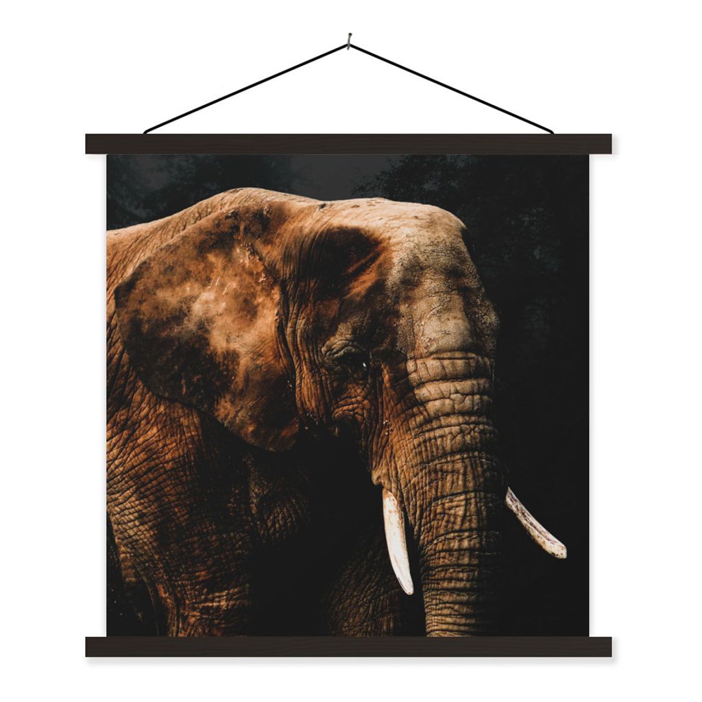 MuchoWow Textilposter Elefant - Tiere - Braun 60x60 cm mit schwarzem Rahmen - Posteraufhänger