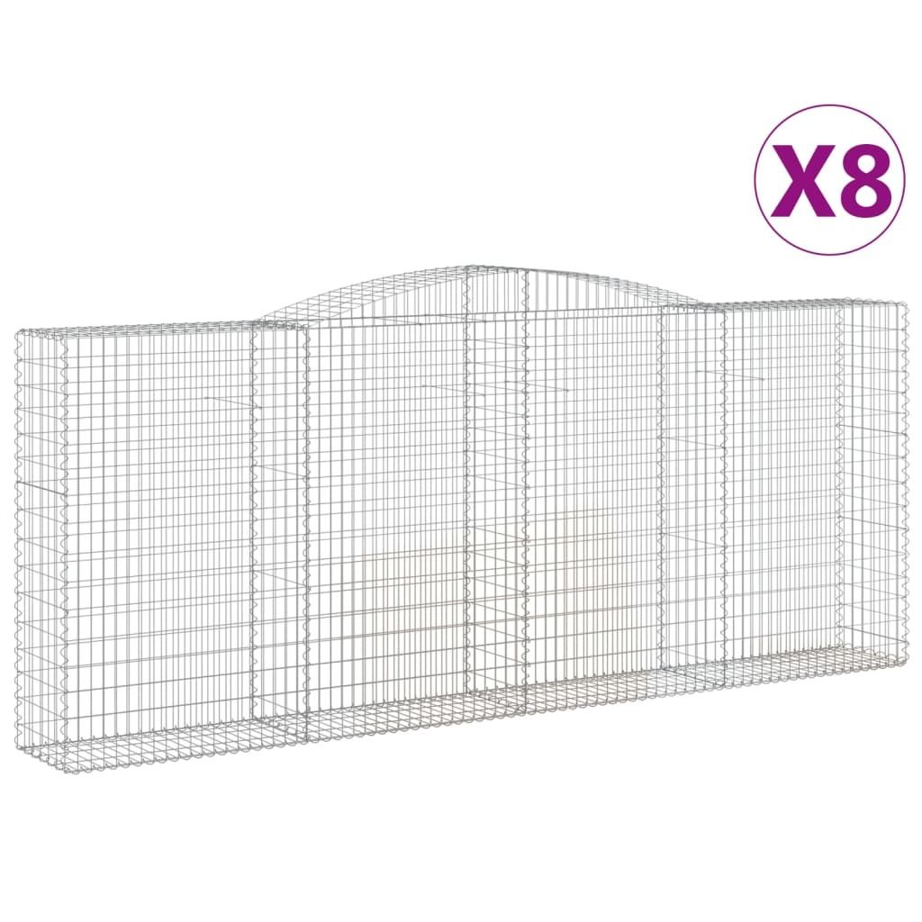 vidaXL Gabionen mit Hochbogen 8 Stk. 400x50x160/180cm Verzinktes Eisen