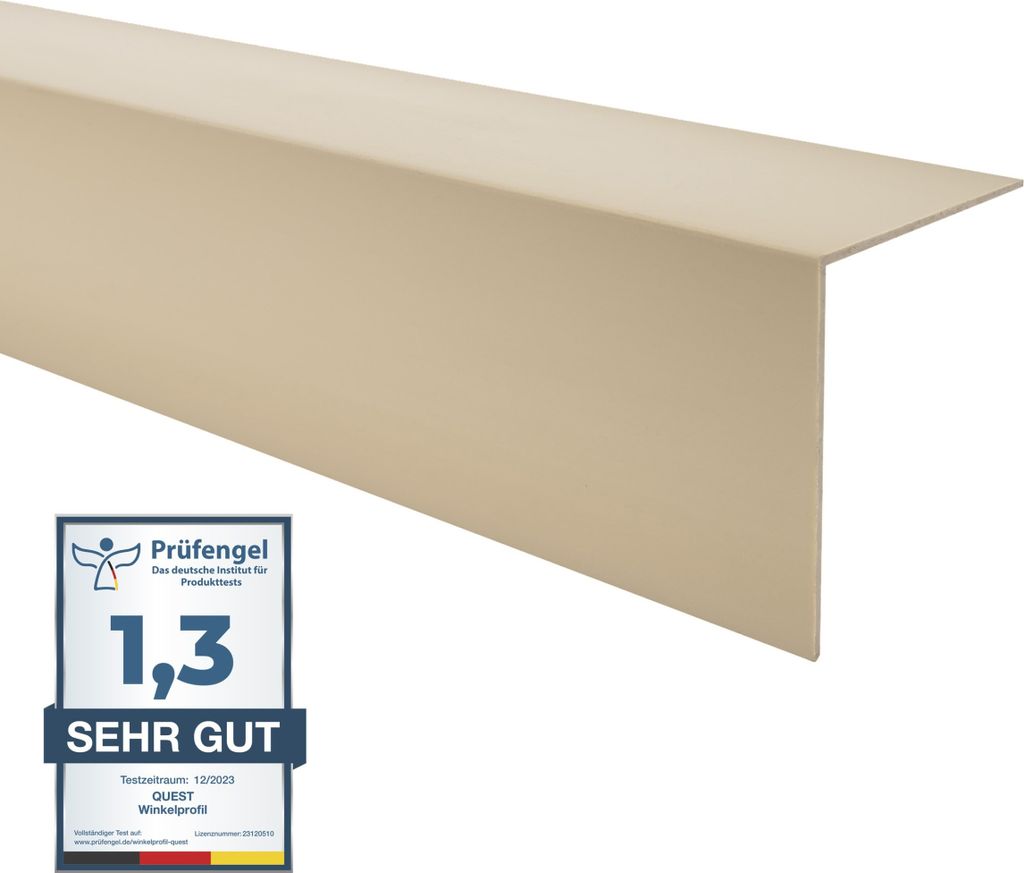 Winkelprofil QUEST 50x50 mm, Hart-PVC Kantenschutzprofil, Winkelleiste für Kanten und Ecken, Dekorativ, L-Form, KT, beige, 100 cm