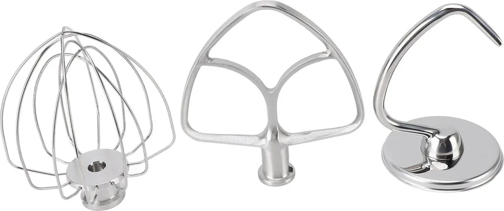 Kit 3 Embouts Mélangeur Inox Crochet Plat et Fouet pour KitchenAid