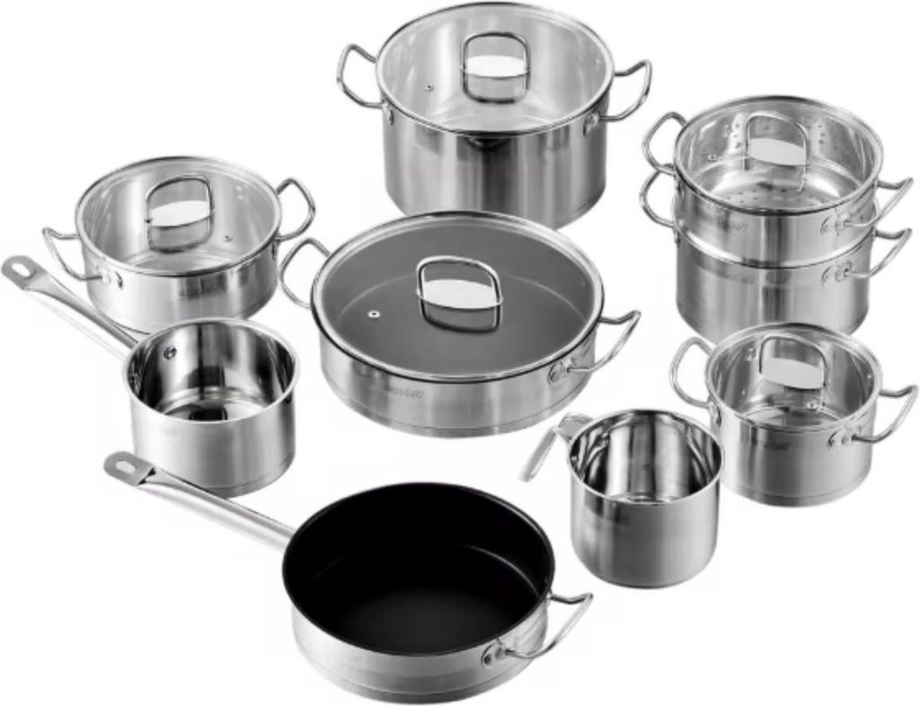 Marlito Kochgeschirr-1 Stück4-teilig – Für Induktion & Gas – RVS mit Glasdeckeln – Spülmaschinengeeignet