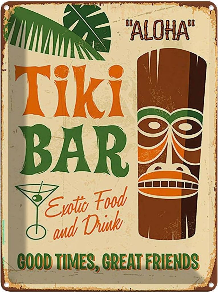 vianmo Blechschild 40x30 cm Tiki Bar Aloha Exotic Food Essen Trinken Club Alkohol