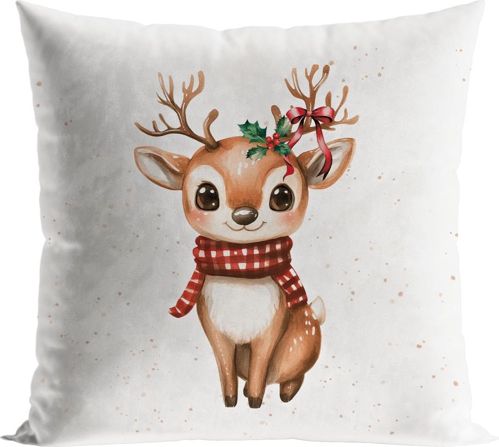MARKIZETA | Kissenhülle - Weihnachtskissenhülle - 40 x 40 cm - Weiß - Reh - Kissenbezug - Weihnachtsdeko