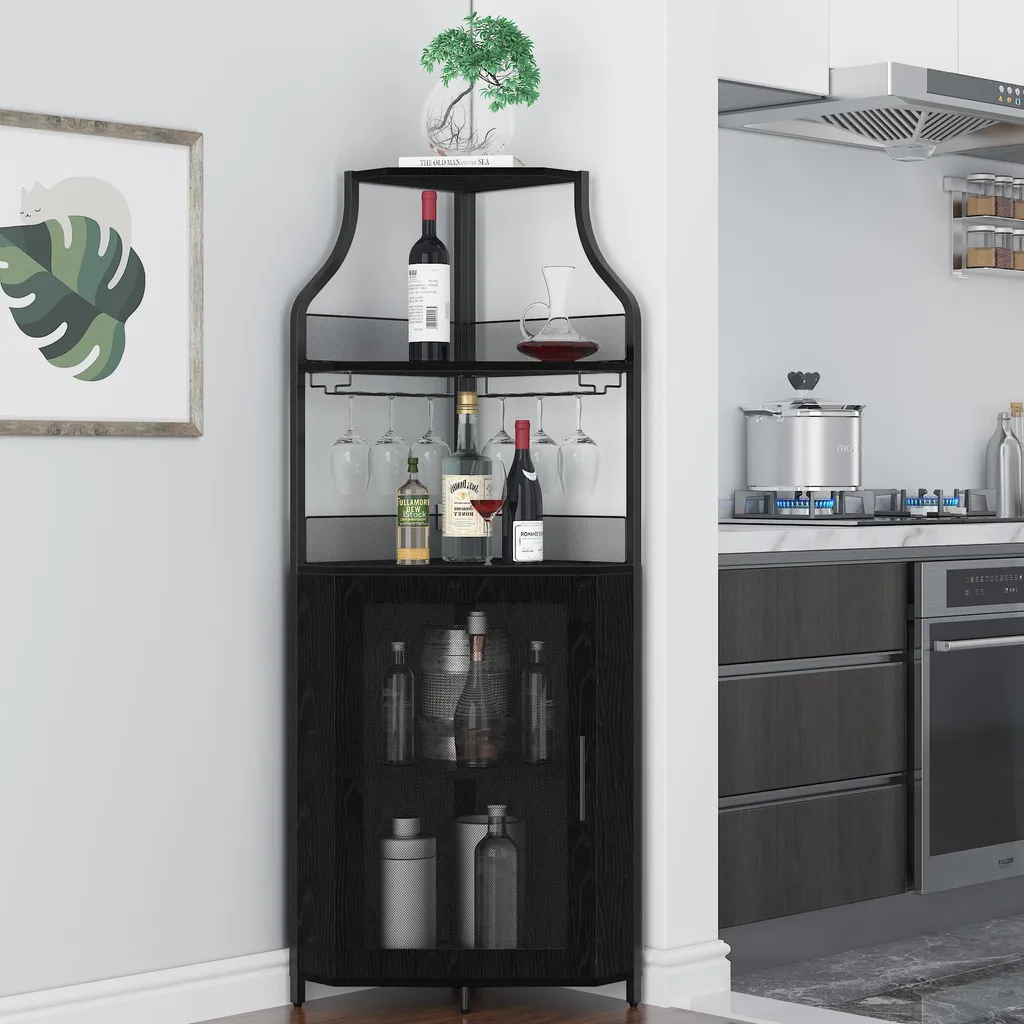 Meuble d'angle de bar compact noir pour optimiser vos rangements vin - 3