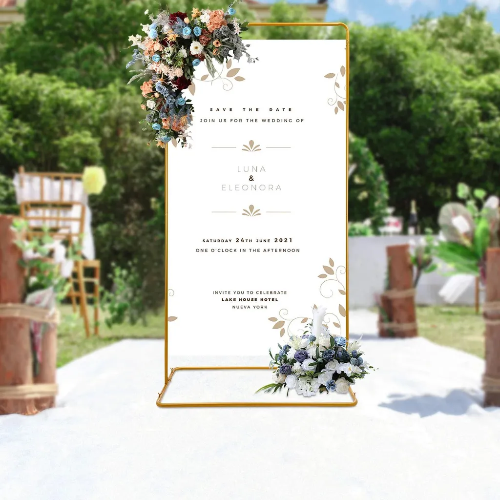 Arche de Mariage Rectangulaire en Fer Doré 105x200cm pour Décoration
