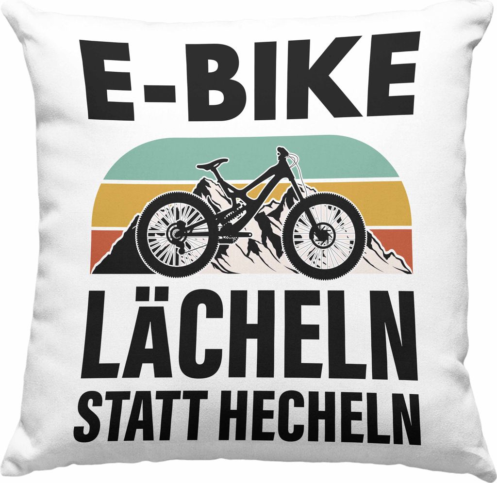 Trendation - Elektrofahrrad E-Bike Deko-Kissen mit Füllung 40x40 mit Spruch Geschenk Ebike Lustige Geschenke Deko-Kissen mit Füllung 40x40 Rentne...