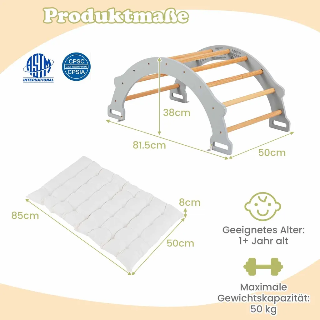 Structure d'escalade 2-en-1 pour enfant : grimper et se balancer gris - 3