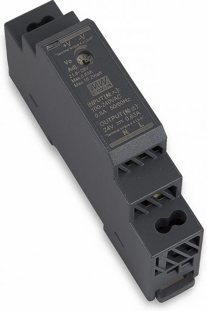 Alimentation 24V DC Mean Well HDR-15-24 : 15W de Puissance en Format Compact