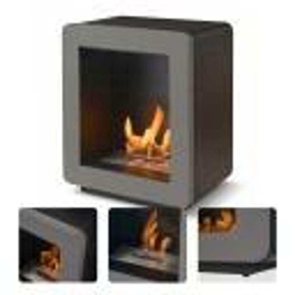 Adam Mira Bioethanol-Kamin Grau mit offener Front, 3 kW, 1,5 l, freistehend, 53,8 x 45 x 32,9 cm