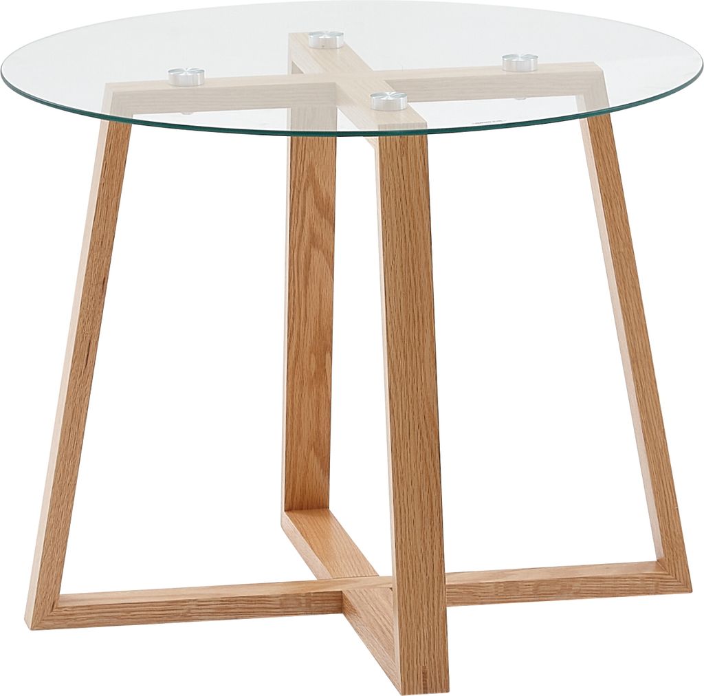 Couchtisch 58x58x47 cm Sofatisch Eiche Massivholz / Glas Rund | Design Wohnzimmertisch Modern | Holztisch Stubentisch Klein | Kaffeetisch Tisch Woh...