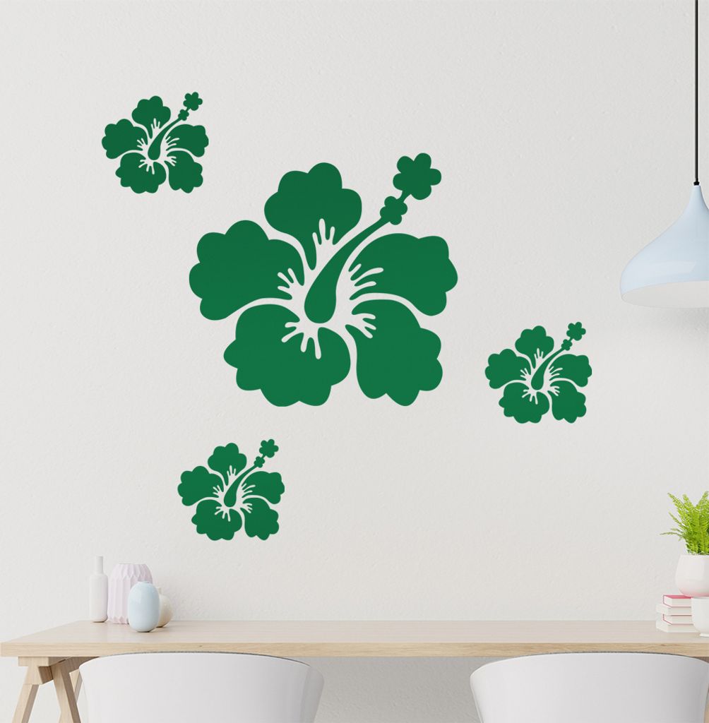 Hibiskus Set1 Wandtattoo in 6 Größen - Wandaufkleber Wall Sticker - Dekoration, Küche, Wohnzimmer, Schlafzimmer, Badezimmer