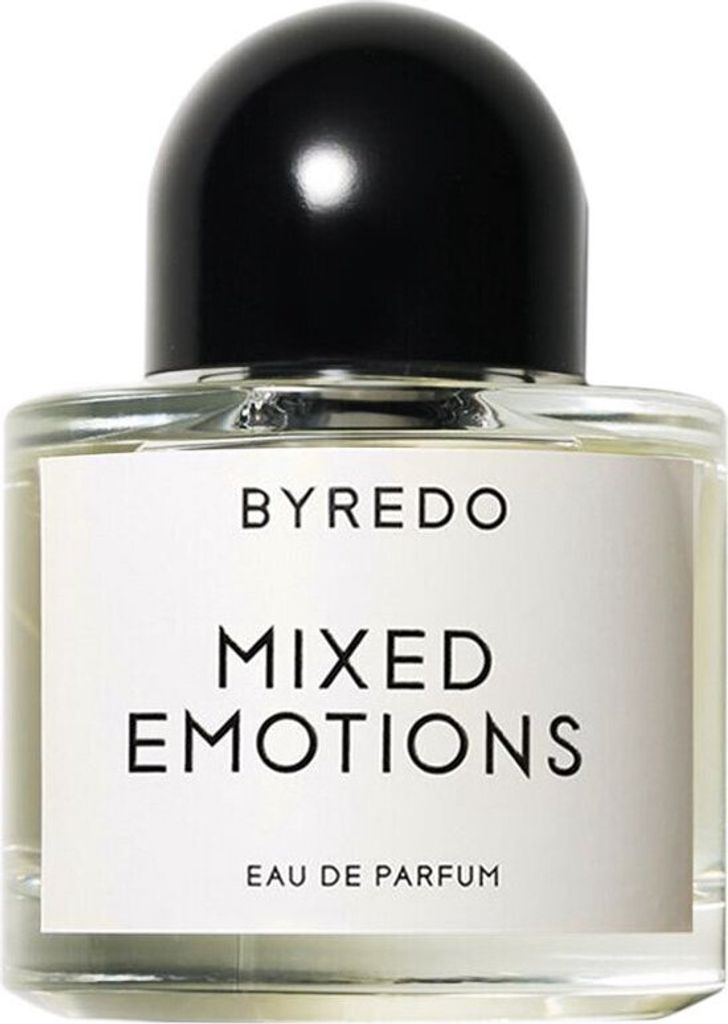 A close-up studio shot of a Byredo Mixed Emotions Eau de Parfum bottle.