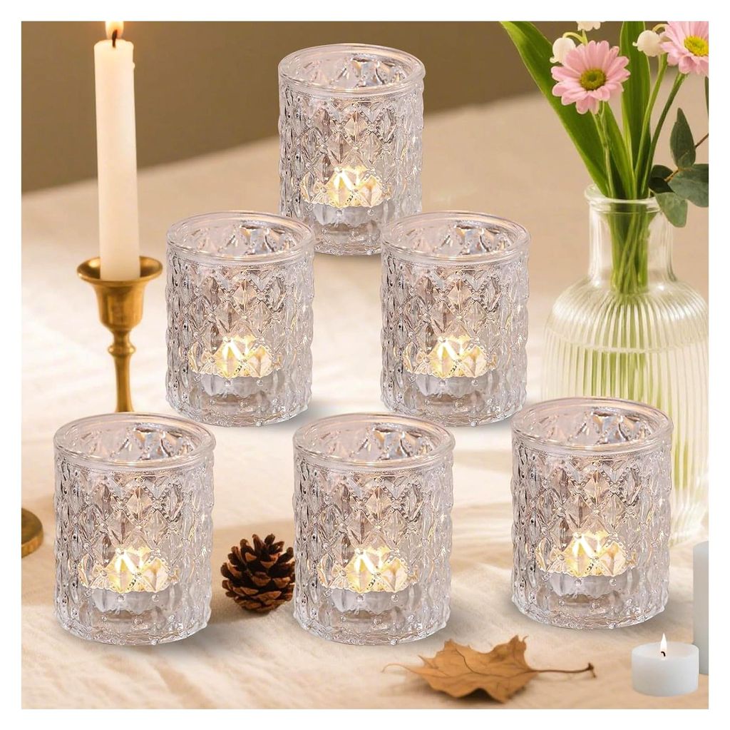 Teelichthalter Klein, 6 Stück Glas Teelicht Kerzenständer, Vintage Votivkerzenhalter für Hochzeits- und Tischdekoration, Weihnachtsdeko