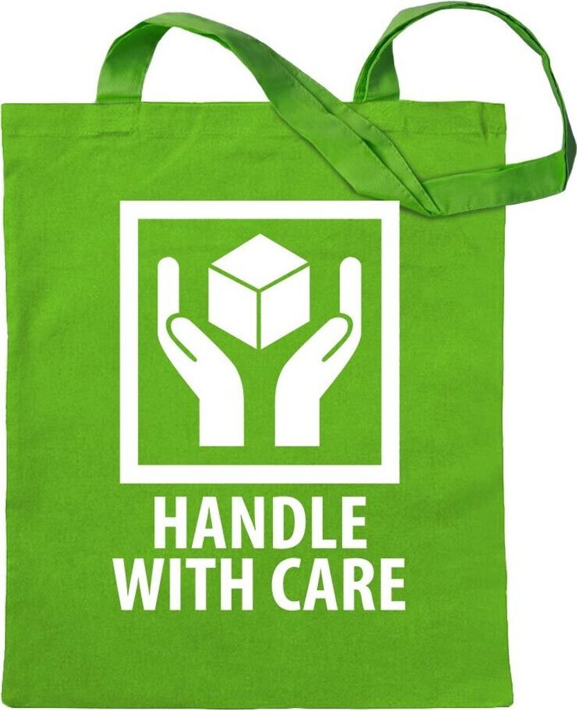 Kiwistar - Baumwolltasche - hellgrün - Handle with Care Paket - Tragetasche Stoffbeutel Umhängetasche Langer Henkel