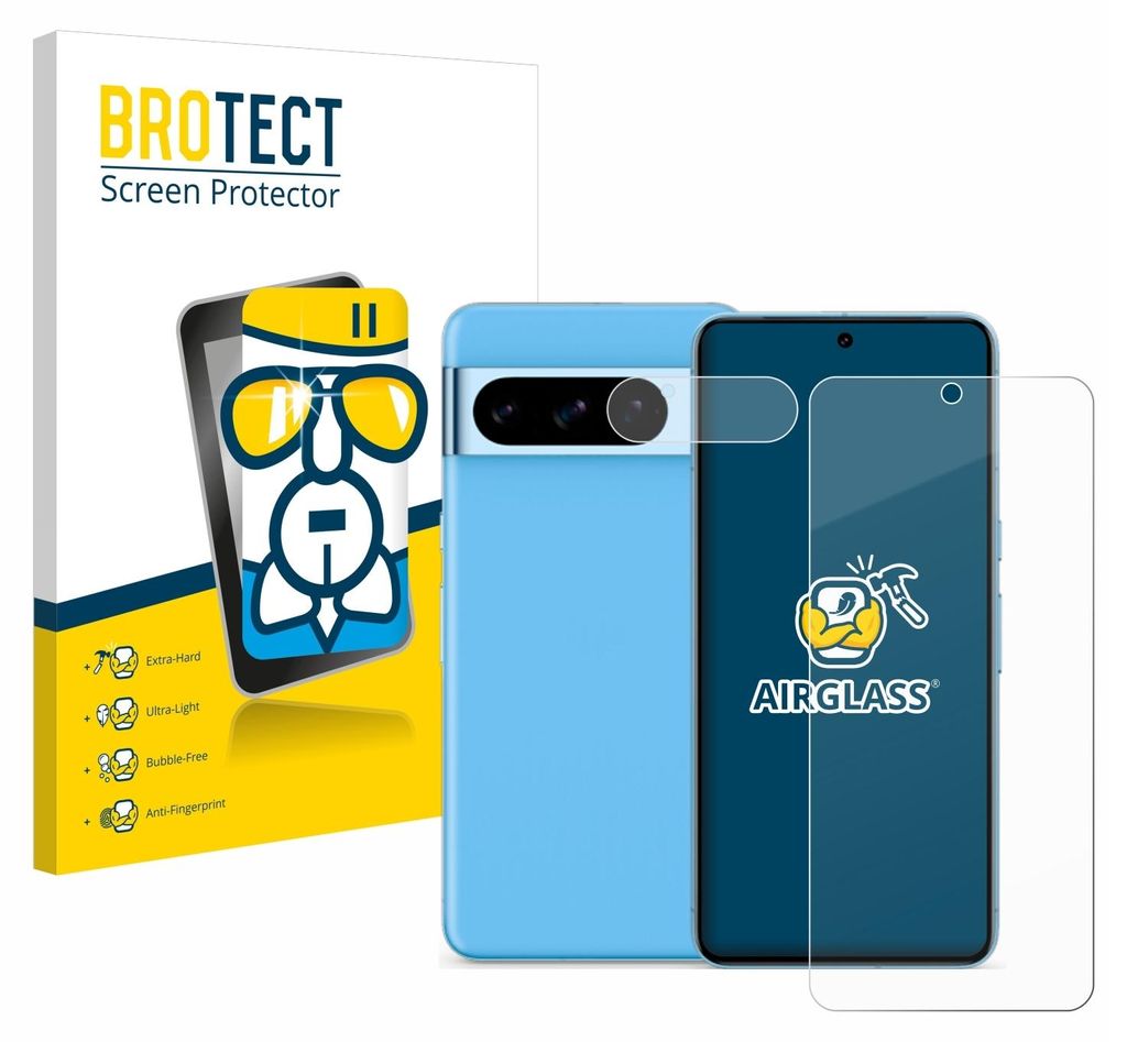 A product shot of a screen protector and a phone case, with packaging.