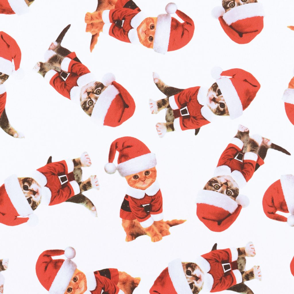 Geschenkpapier Katzen mit Weihnachtsmützen 70cm x 2m Rolle weiß / rot