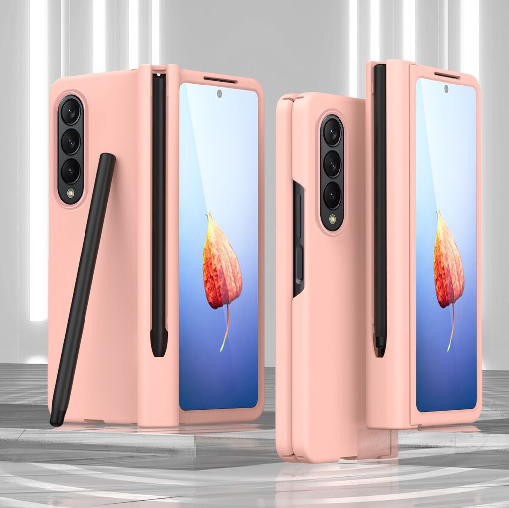Galaxy Z Fold4 2022 Hülle mit Pen, Scharnierschutz Hartes PC Anti-Kratzer Schutzhülle mit Displayschutzfolie für Samsung Galaxy Z Fold 4 5G Pink