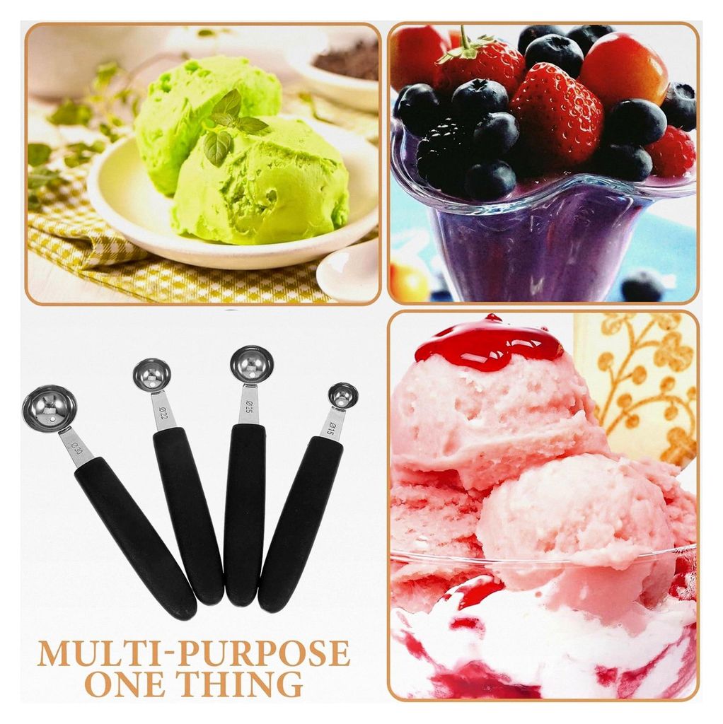 Edelstahl Eiskugelportionierer 4 Stück mit 15 und 30 mm Durchmesser für Wassermelone und Obst – Küchenwerkzeug für Desserts und Partys