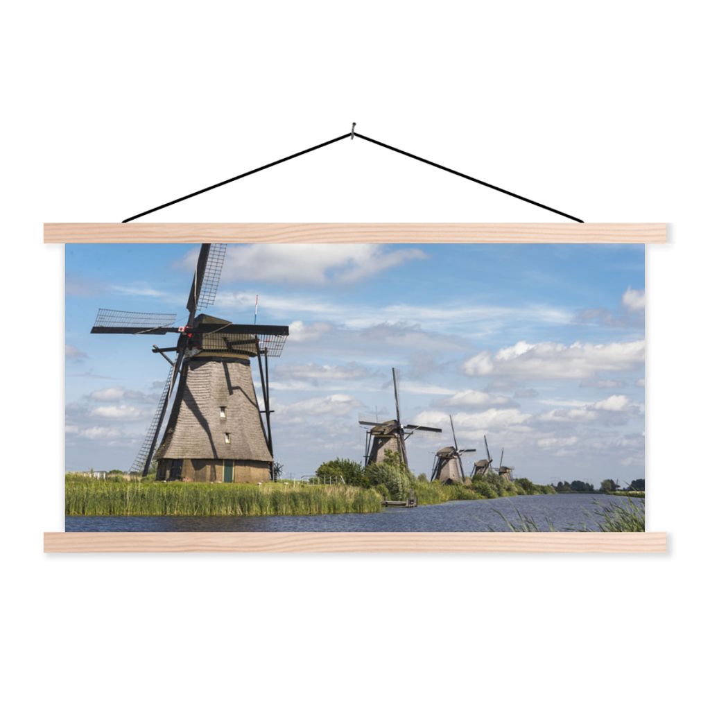 MuchoWow Textilposter Mühle - Holland - Wasser 120x60 cm mit holzfarbenen Rahmen - Klemmleiste