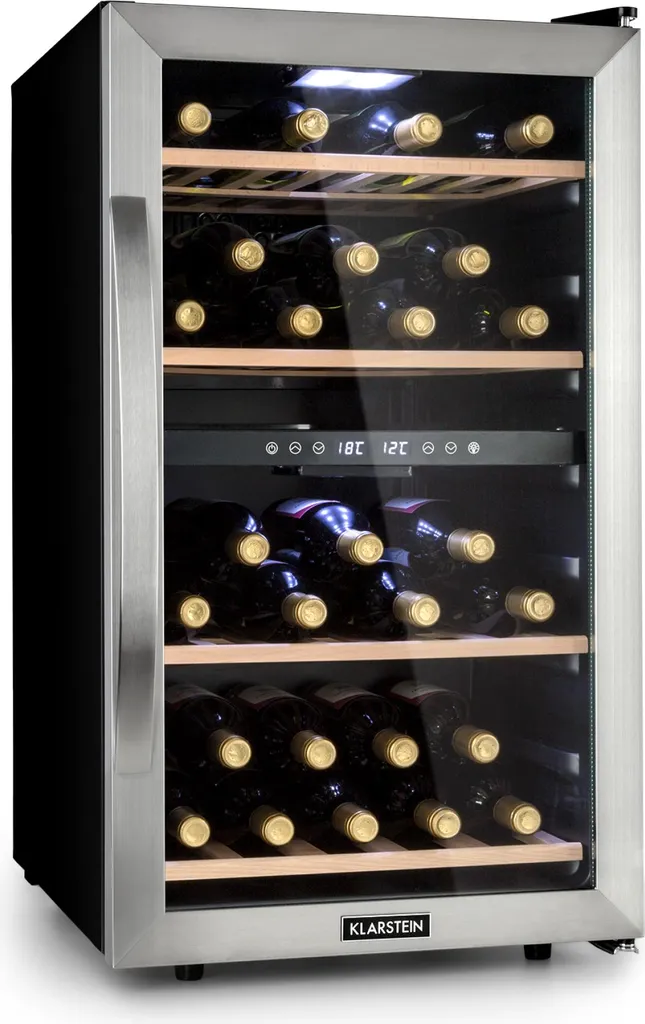 Cave à vin 12 bouteilles Klarstein, réglage 5-18°C et étagères en bois