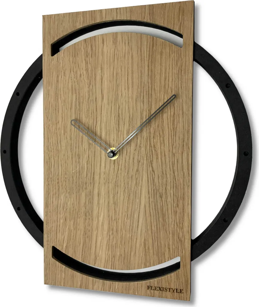 Horloge murale 32 cm Wood Oak 2 Noir mécanisme silencieux et chêne UE