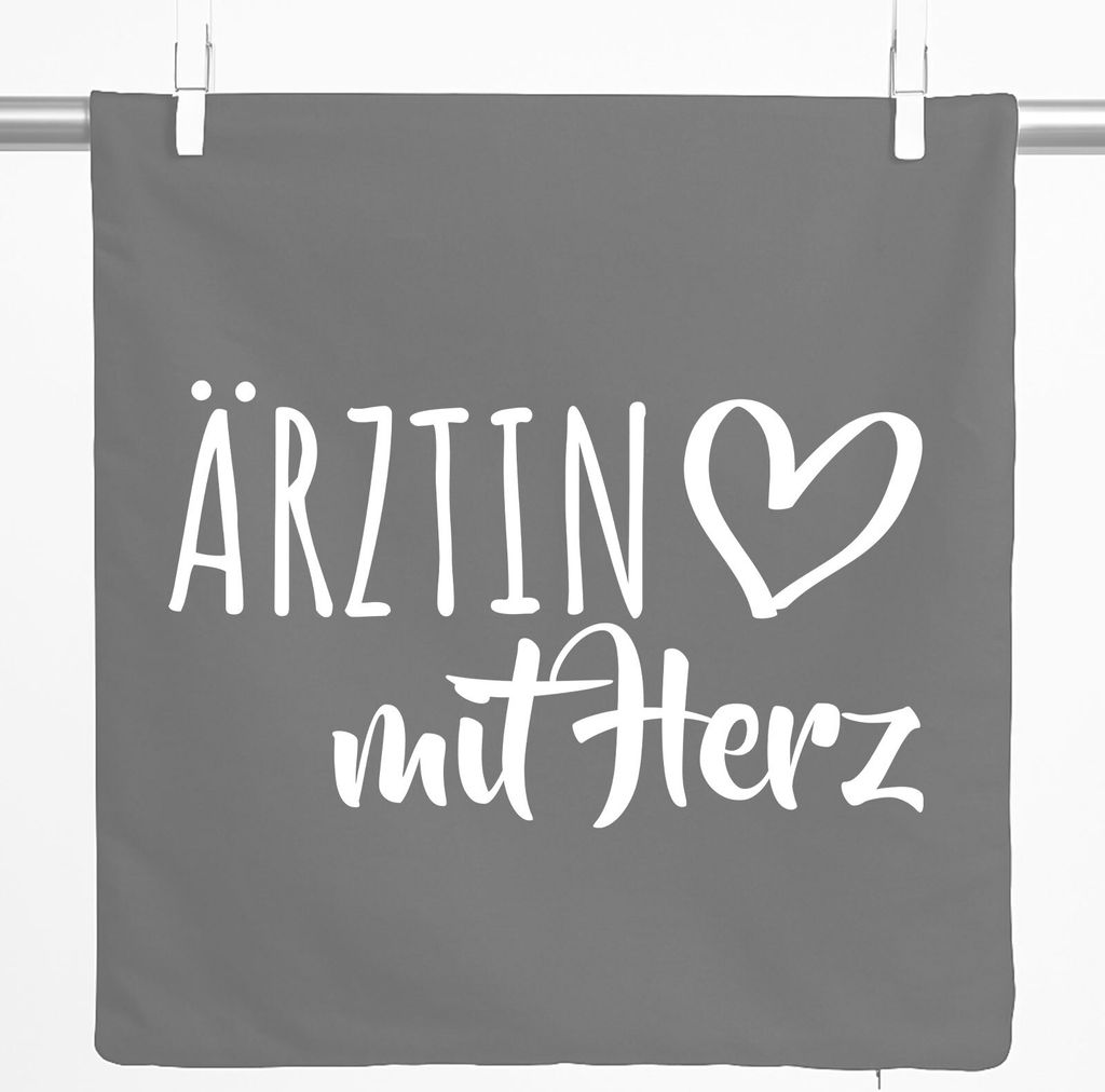 Huuraa Kissenbezug Ärztin mit Herz 40x40cm Steel Grey Baumwolle Dekokissenbezug Geschenkidee