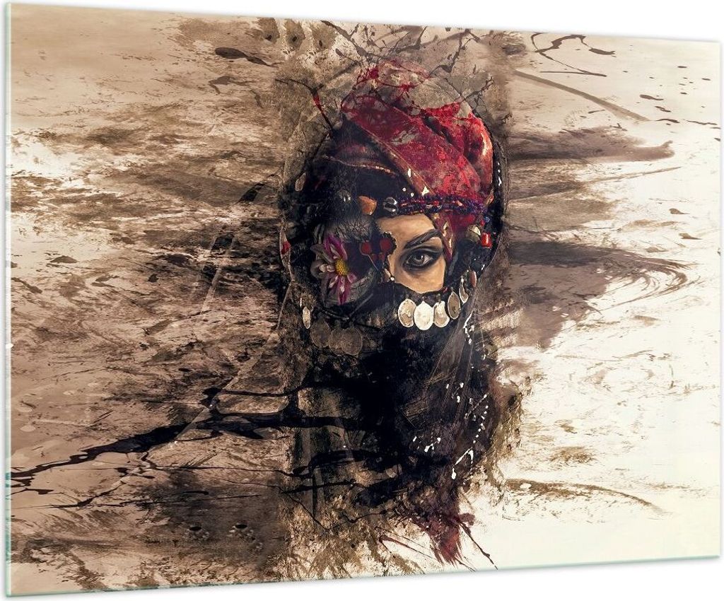 Bilder auf glas - Frau Folklore - 100x70cm - Glasbilder - Wandbilder - Kunstdruck - zum Aufhängen bereit - Wanddekoration aus Glas - Glas Bilder -...
