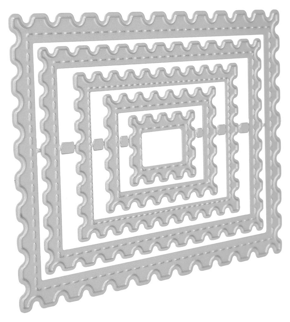 A set of nested rectangle dies with a decorative scalloped edge and dashed line detail, presented on a white background.