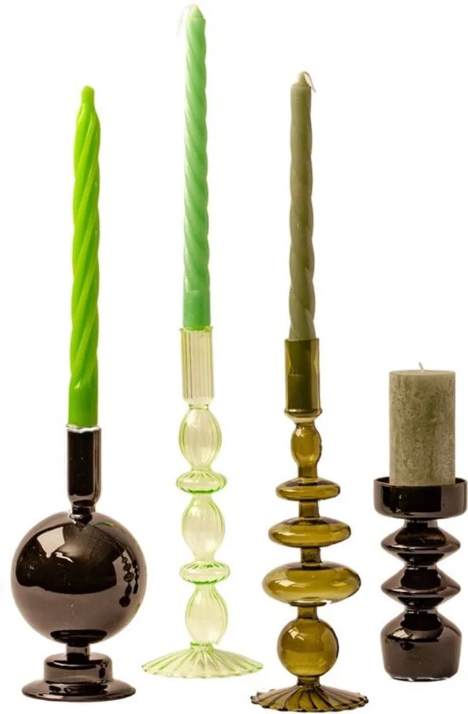 Bougeoirs en verre coloré vert et noir pour décoration de table - x4