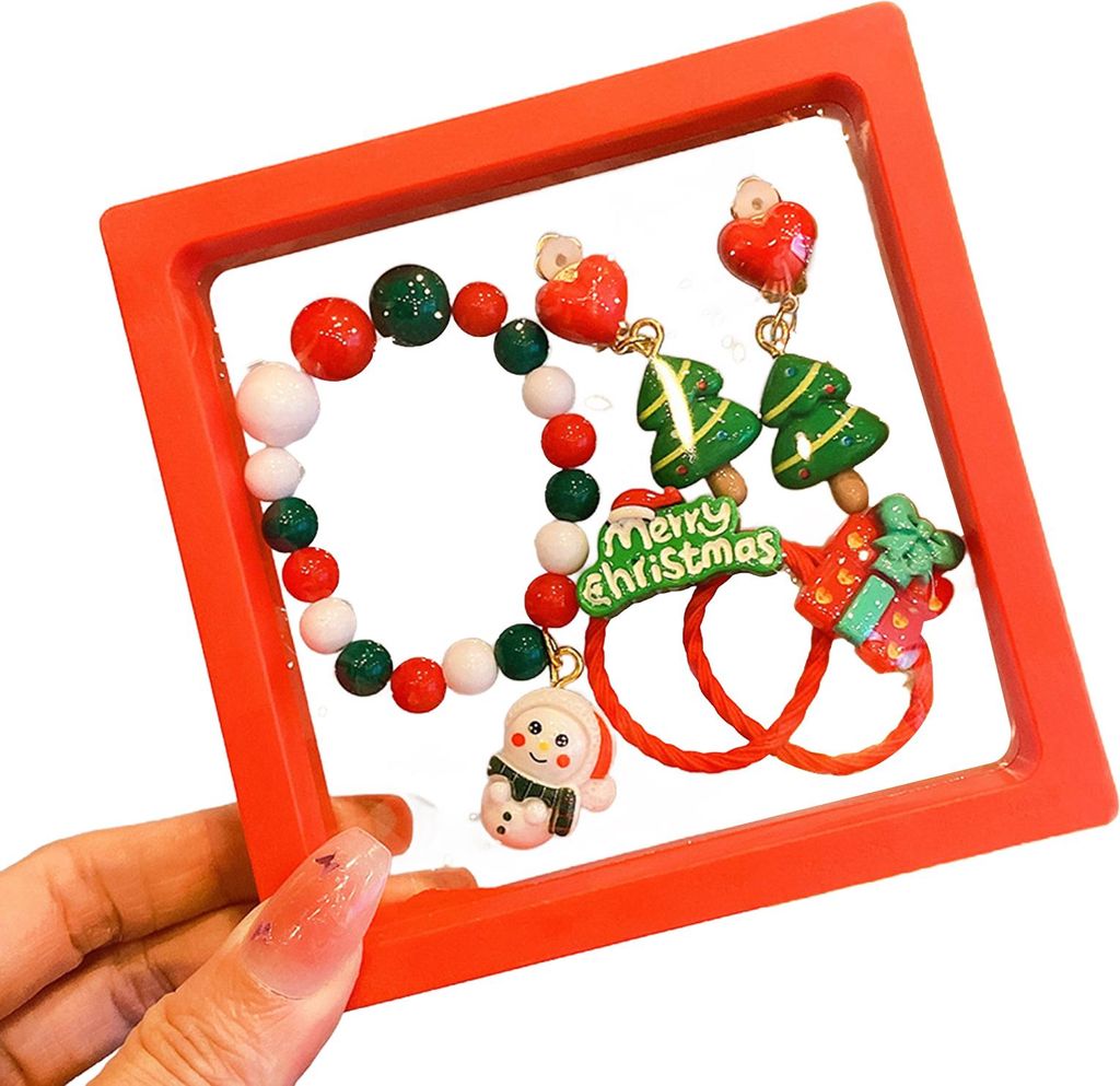 5-teiliges Weihnachtsschmuck-Set mit Armband und Ohrringen, handgefertigt, bunte Perlen, Weihnachtsmann, Rentier und Baumanhänger, Geschenk für K...