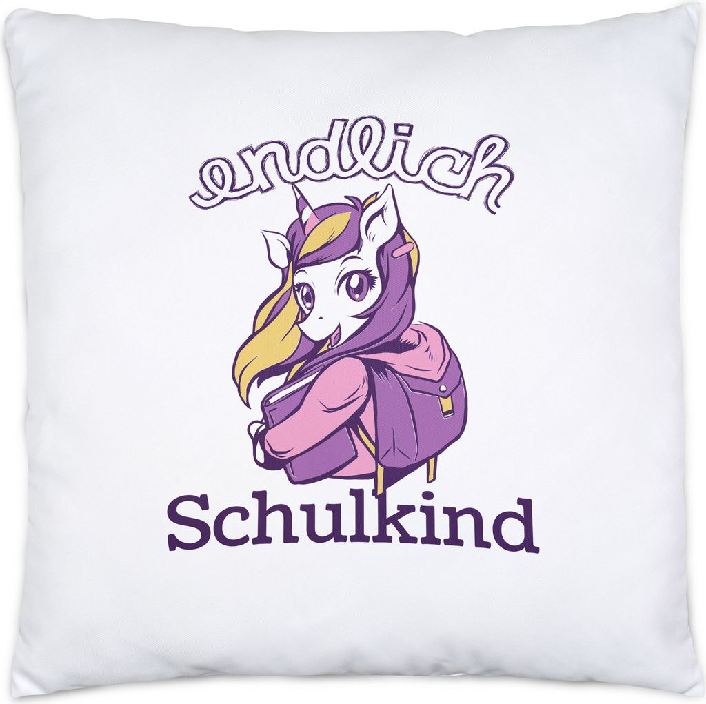 Einhorn Kissen als Geschenk zur Einschulung Schulbeginn Schulstart für Schulanfänger Erstklässler Schule
