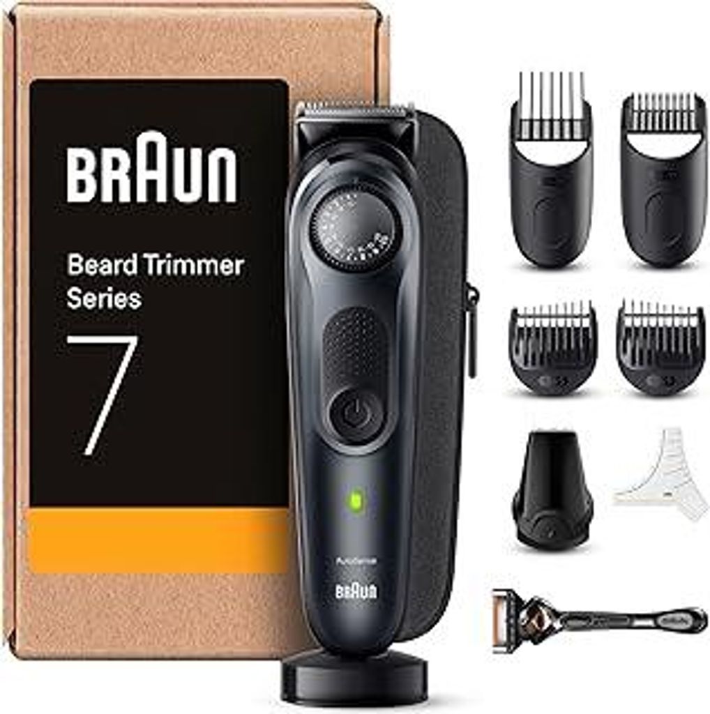Braun Barttrimmer Series 7, Elektrischer Bartschneider Herren mit 8 Zubehörteile, Ultrascharfe ProBlade Klinge, 100 Min Akkulaufzeit, Kabelloser B...
