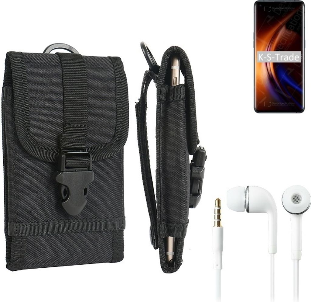 K-S-Trade Holster Schutz Hülle kompatibel mit Oppo Find X3 Pro Gürteltasche Handy Hülle Tasche outdoor Seitentasche schwarz 1x + Kopfhörer