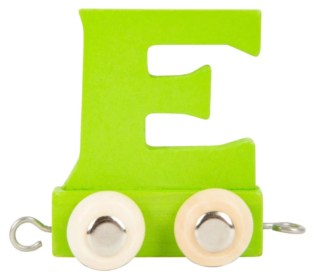 Petit train alphabet en bois vert lettre e - Wagon de train enfant