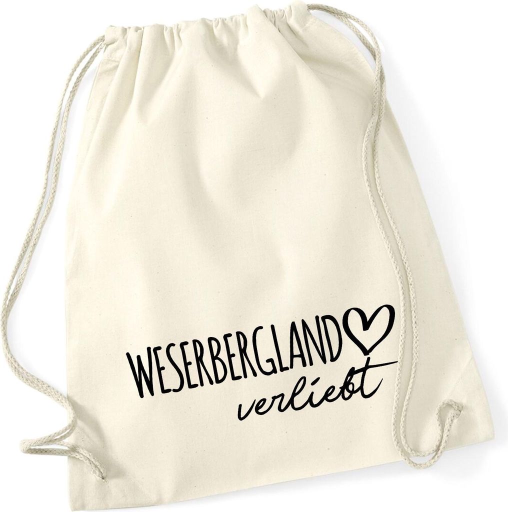 Huuraa Turnbeutel Weserbergland verliebt 12 Liter Natural Baumwolle Rucksack Geschenkidee