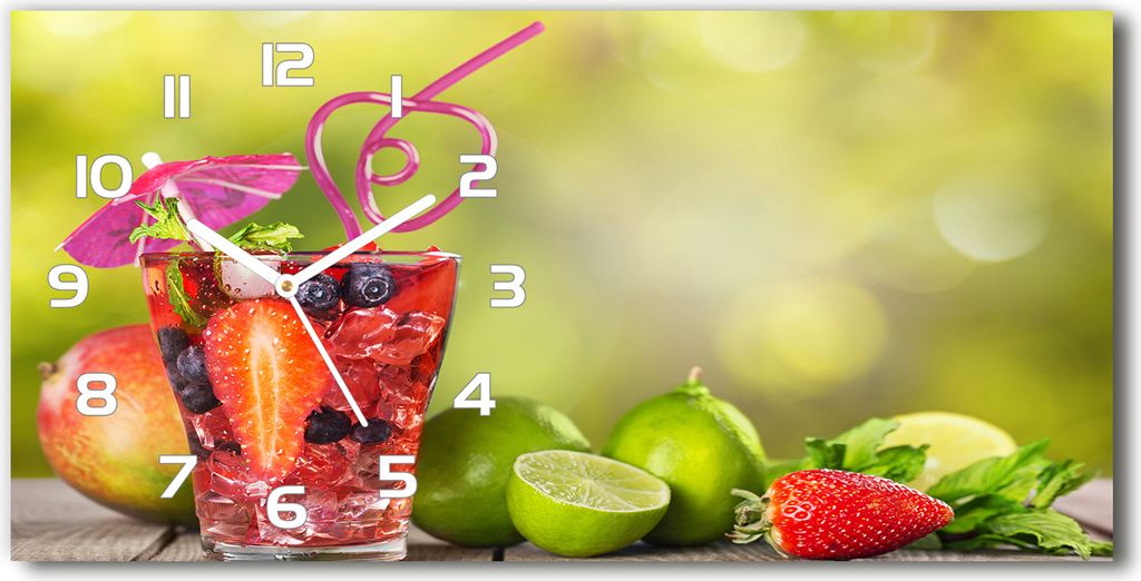Wanduhr aus Glas – 60x30 cm - Glasbild - Glasuhr - Gehärtetes Glas - weisse-zeiger - Fruchtcocktail