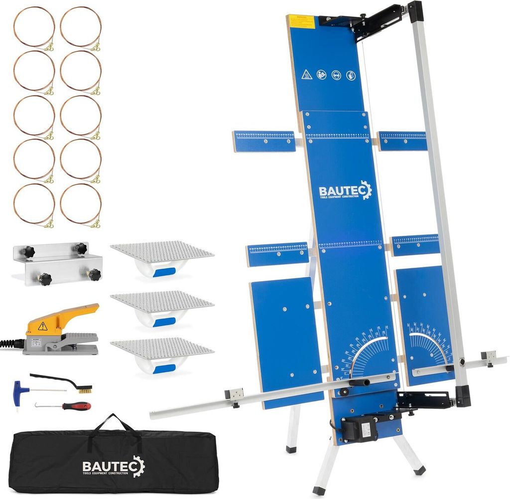 BAUTEC Styroporschneider GAZELLE 7 » 200 W / 1.300mm » Inkl. 10 Schneidedrähte, Softbag, Gerüsthalterung, 3 Schleifbretter