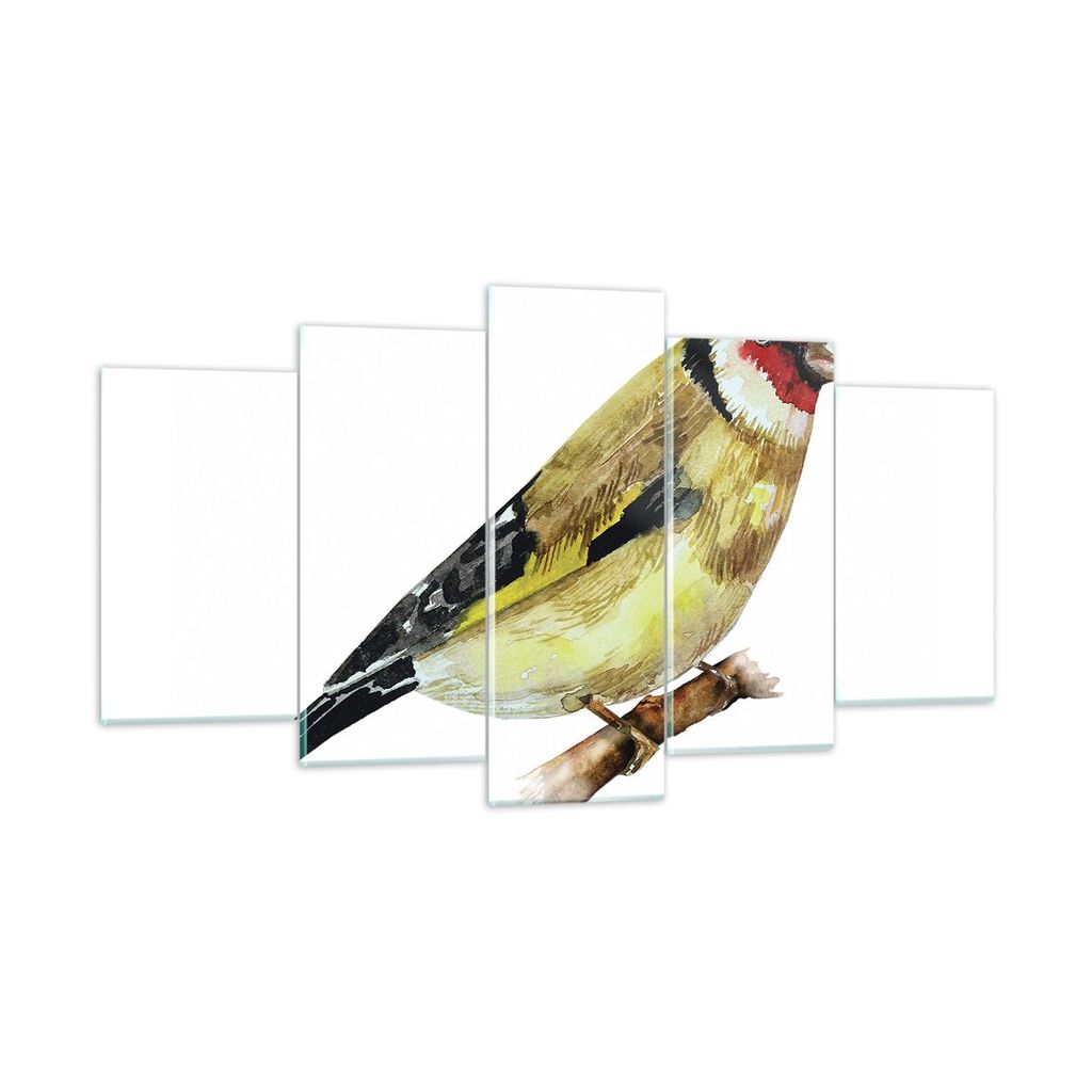 Bilder auf glas - 5 Teile - Stieglitz Vogel Aquarell - 160x85cm - Glasbilder - Wandbilder - Bilder - zum Aufhängen bereit - Wanddekoration aus Gla...